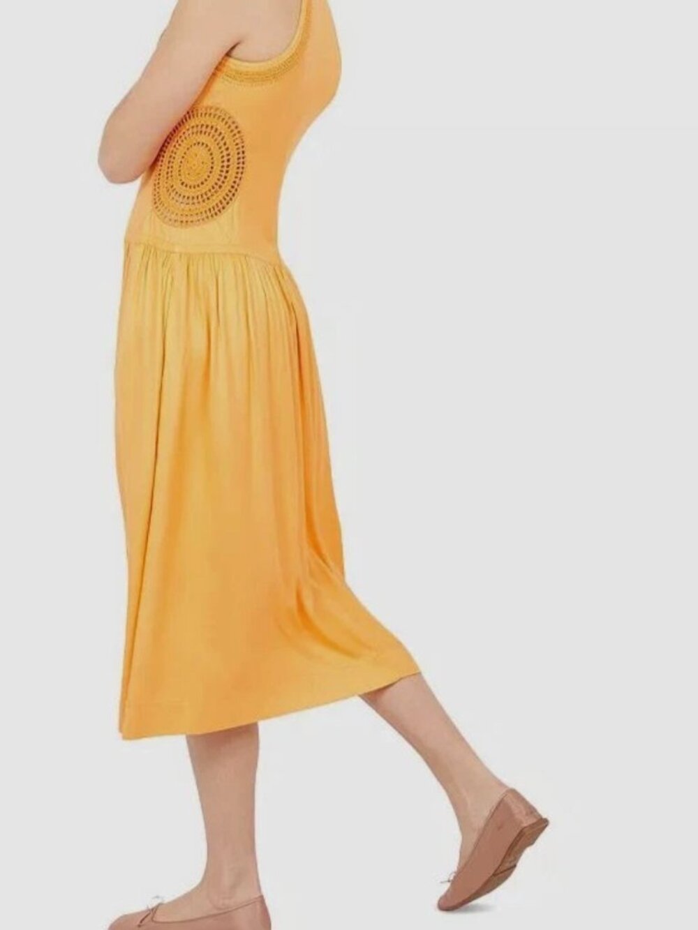 Joie Crochet Detail Yellow Orange Vale Sleeveless Midi Dress Boho Size 4